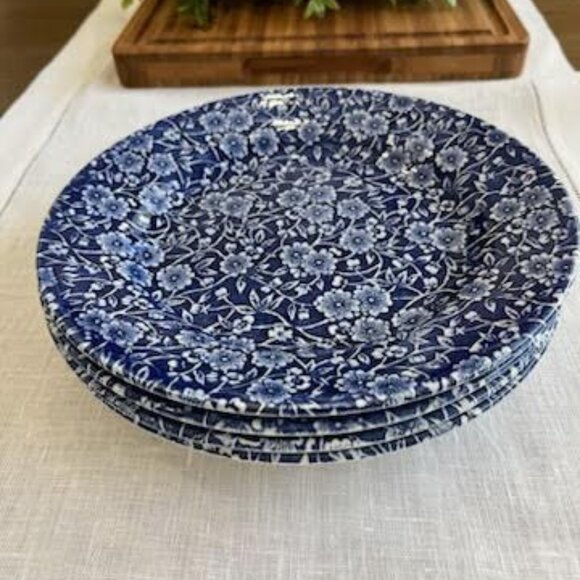 Vtg Queen's by Churchill Calico Dessert Plates Set of 4 Blue & White Floral 8" R - Picture 5 of 5
